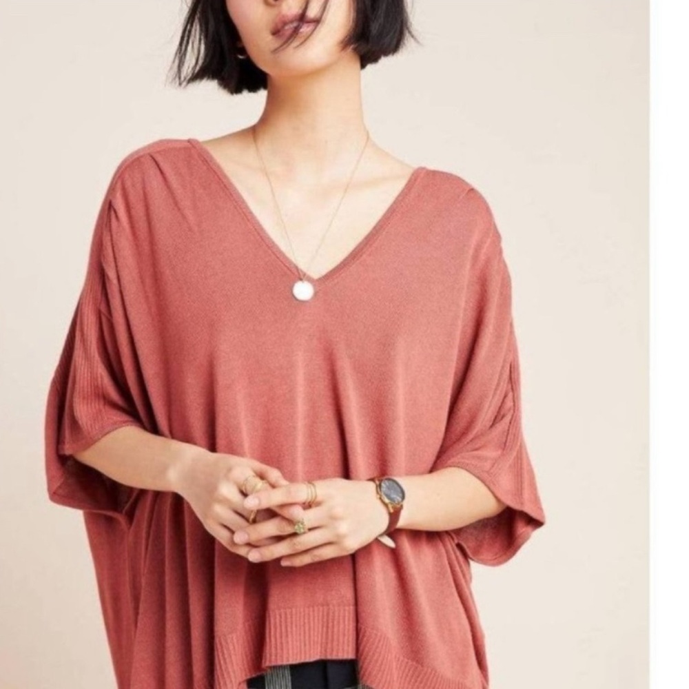 Anthropologie Clara Terracotta Linen Blend Oversized Knit Top XS